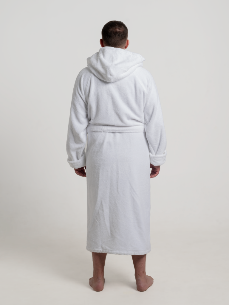Мужской халат с капюшоном Madrid категории «Премиум Турция» с именной вышивкой (Белый)